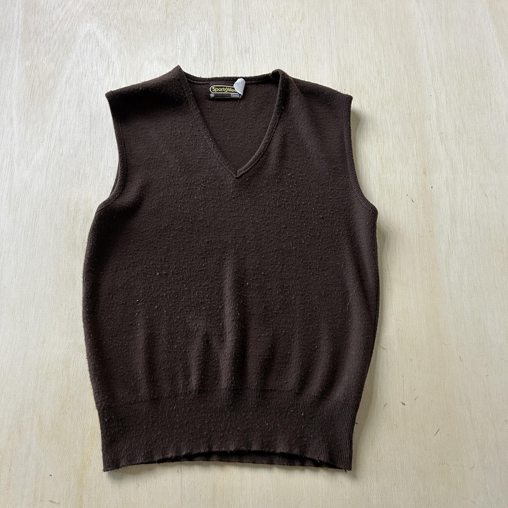Vintage 70s Sears Sportswear Sweater Vest Mens Medium Brown V Neck Orlon Acrylic